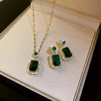 Exquisite Quadrate Rhinestone Necklace Earrings & Ring Jewellery Set
