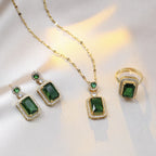 Exquisite Quadrate Rhinestone Necklace Earrings & Ring Jewellery Set