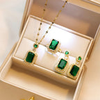 Exquisite Quadrate Rhinestone Necklace Earrings & Ring Jewellery Set