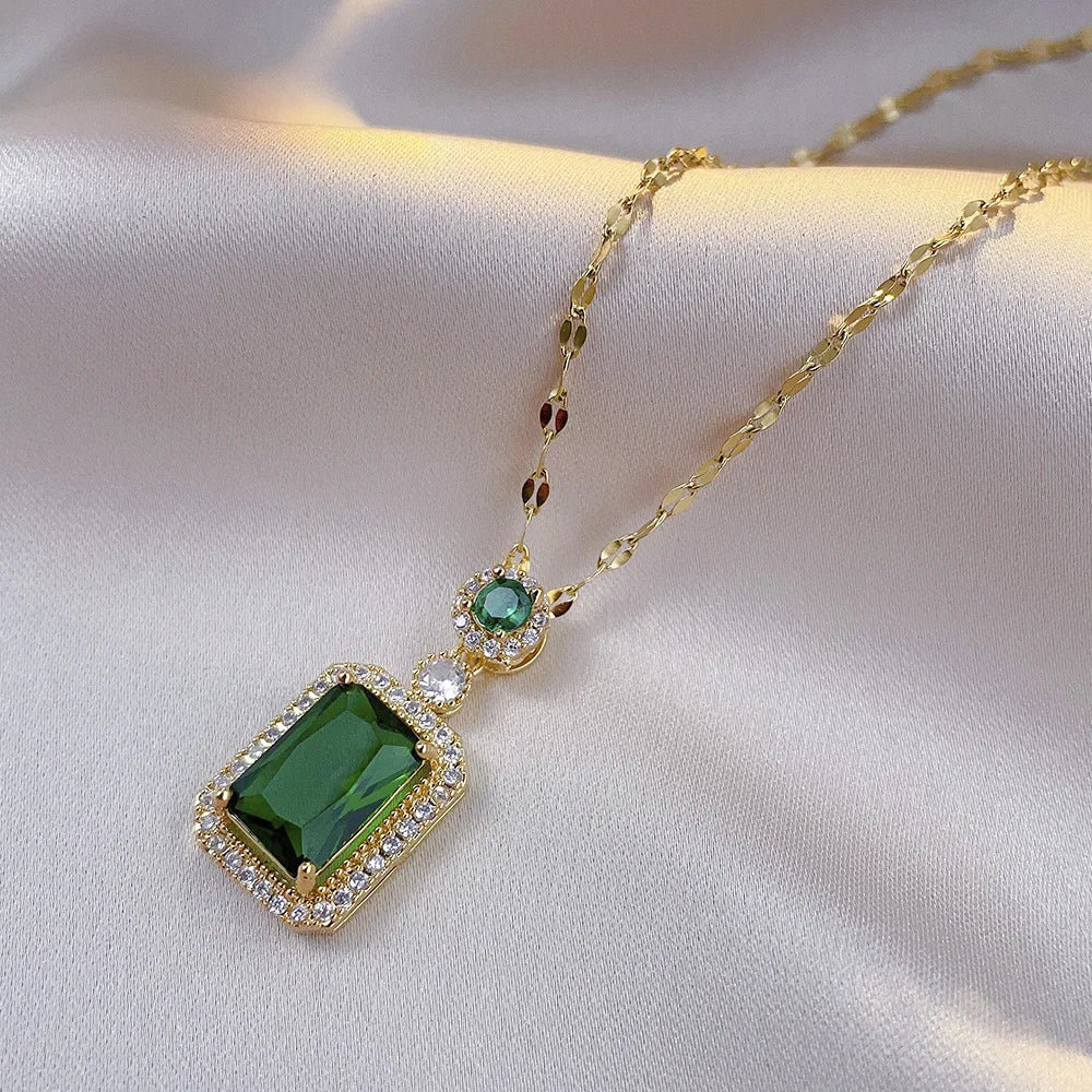 Exquisite Quadrate Rhinestone Necklace Earrings & Ring Jewellery Set