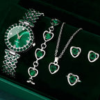 Luxury Women's Quartz Watch & Heart Rhinestone Jewellery Set