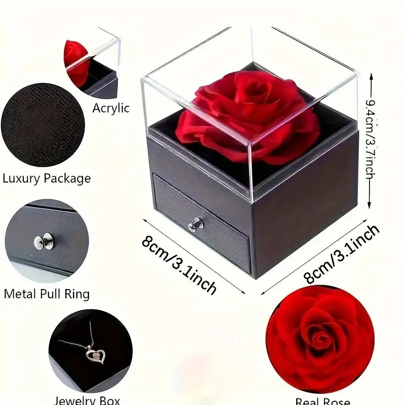 Ocean Heart Pendant Necklace with Eternal Rose Gift Box