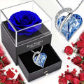 Ocean Heart Pendant Necklace with Eternal Rose Gift Box
