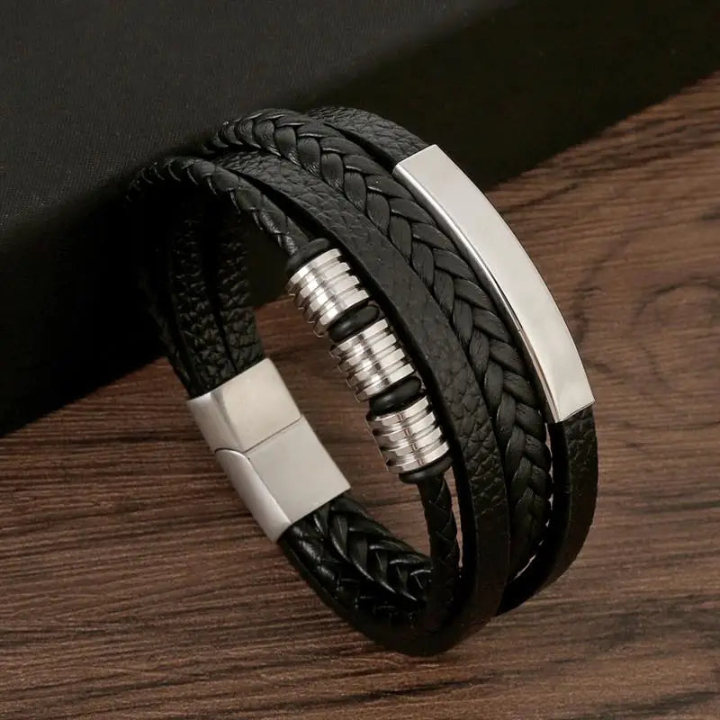 Men's Hand-Woven Multi-Layer Leather Bracelet with Magnetic Clasp