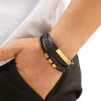 Men's Hand-Woven Multi-Layer Leather Bracelet with Magnetic Clasp