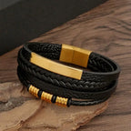 Men's Hand-Woven Multi-Layer Leather Bracelet with Magnetic Clasp