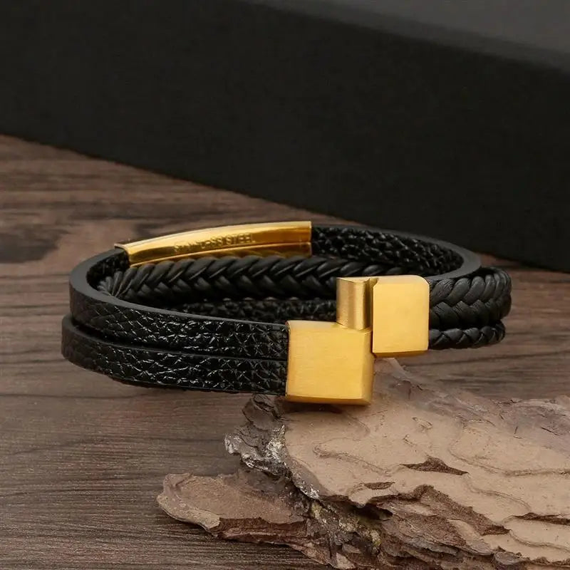 Men's Hand-Woven Multi-Layer Leather Bracelet with Magnetic Clasp
