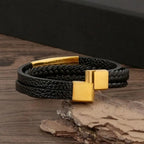 Men's Hand-Woven Multi-Layer Leather Bracelet with Magnetic Clasp