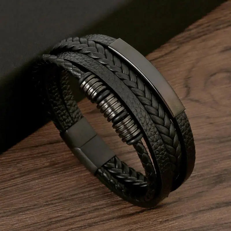 Men's Hand-Woven Multi-Layer Leather Bracelet with Magnetic Clasp