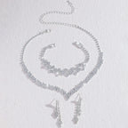 Fashionable silver plated rhinestone folding tassel earrings necklace, wedding jewelry gift, fashionable style