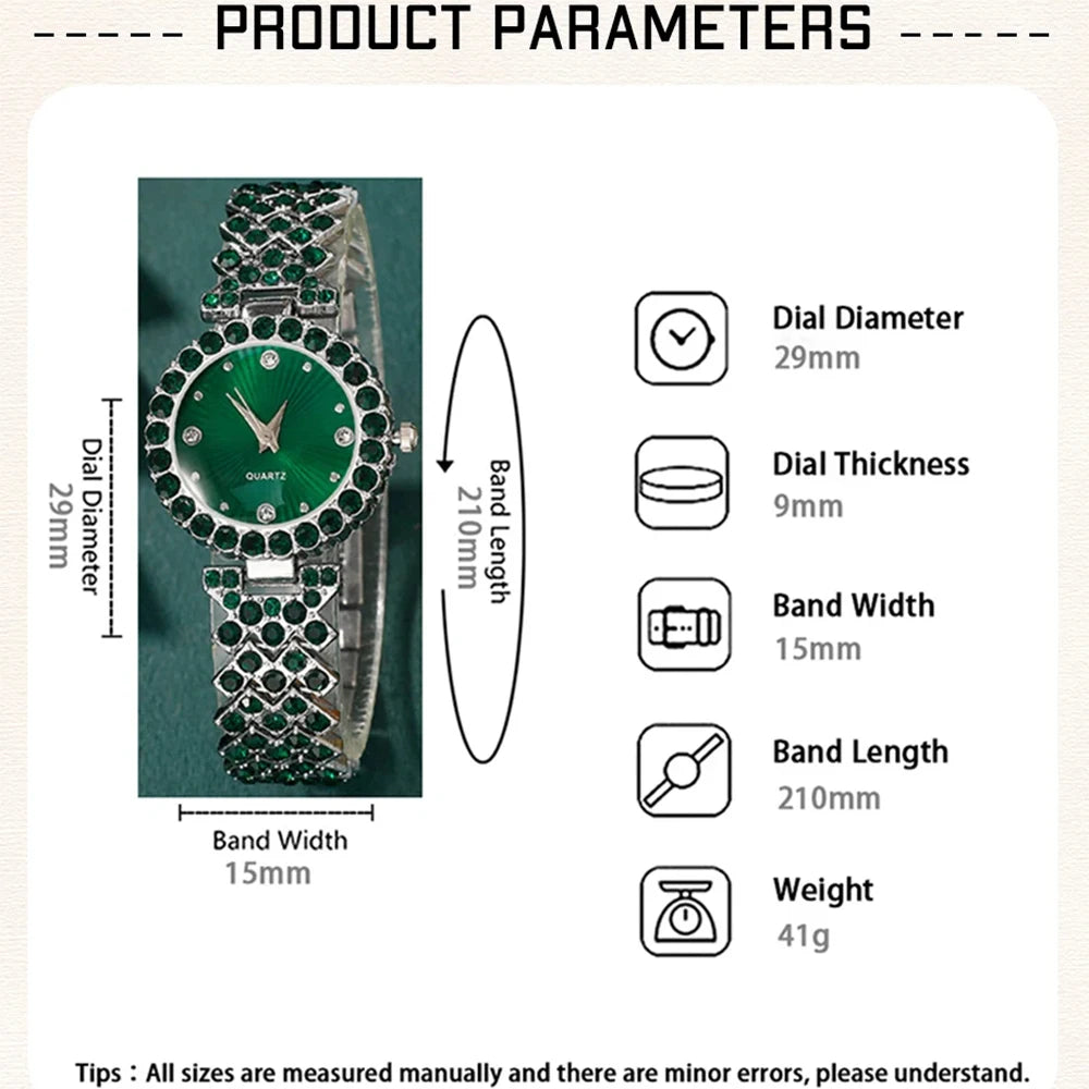 Luxury Women's Quartz Watch & Heart Rhinestone Jewellery Set