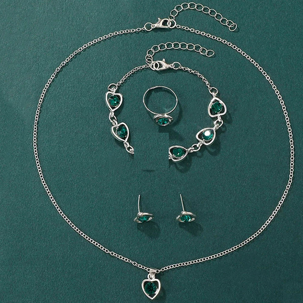 Luxury Women's Quartz Watch & Heart Rhinestone Jewellery Set