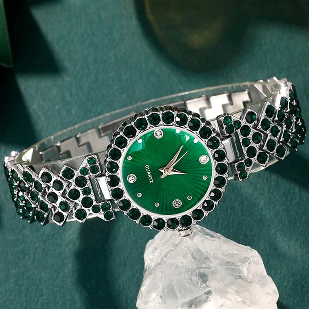 Luxury Women's Quartz Watch & Heart Rhinestone Jewellery Set