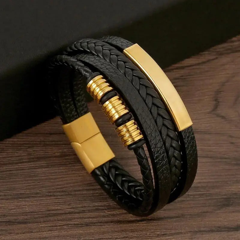 Men's Hand-Woven Multi-Layer Leather Bracelet with Magnetic Clasp