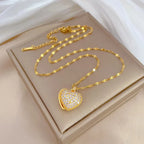 Luxury Stainless Steel Peach Heart Pearl Oyster Pendant Necklace