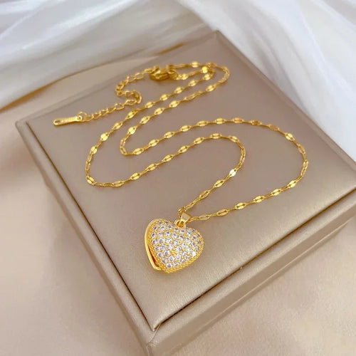 Luxury Stainless Steel Peach Heart Pearl Oyster Pendant Necklace