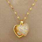 Luxury Stainless Steel Peach Heart Pearl Oyster Pendant Necklace