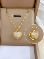 Luxury Stainless Steel Peach Heart Pearl Oyster Pendant Necklace