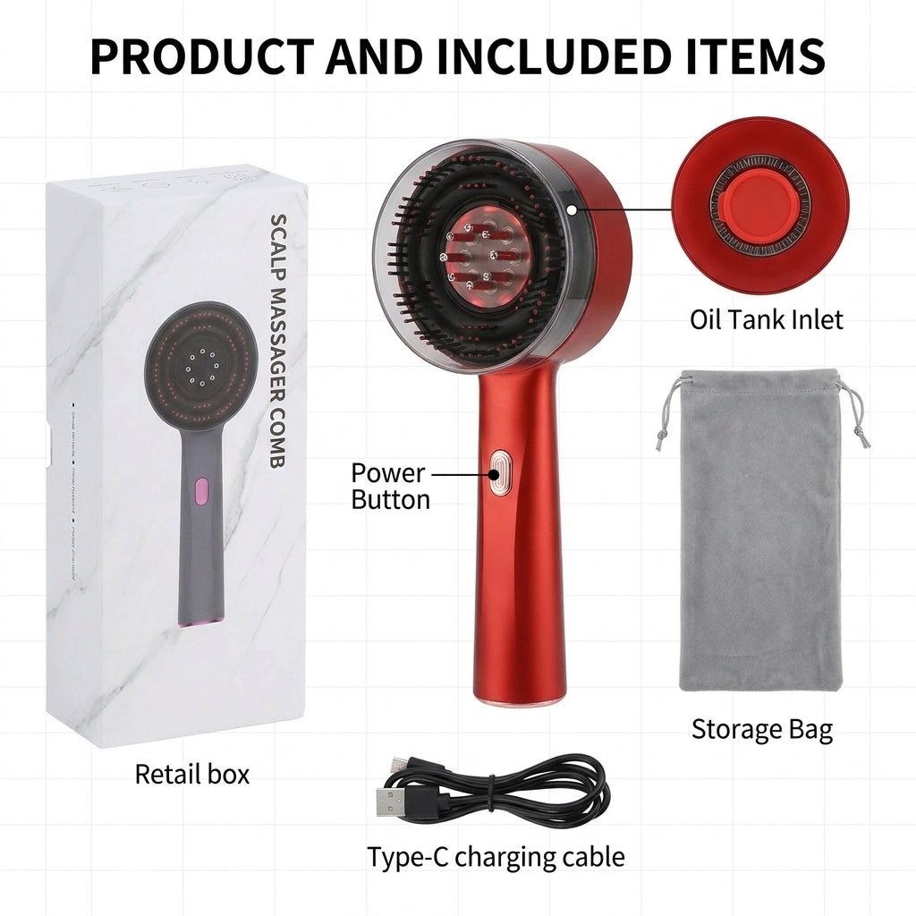 AliSolve™ 3-in-1 Red Light Scalp Massager | Professional Serum Comb