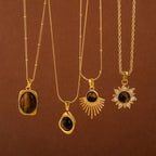 Vintage Stainless Steel Brown Tiger’s Eye Stone Pendant Necklace