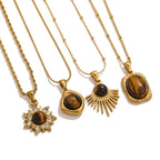 Vintage Stainless Steel Brown Tiger’s Eye Stone Pendant Necklace