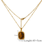 Vintage Stainless Steel Brown Tiger’s Eye Stone Pendant Necklace